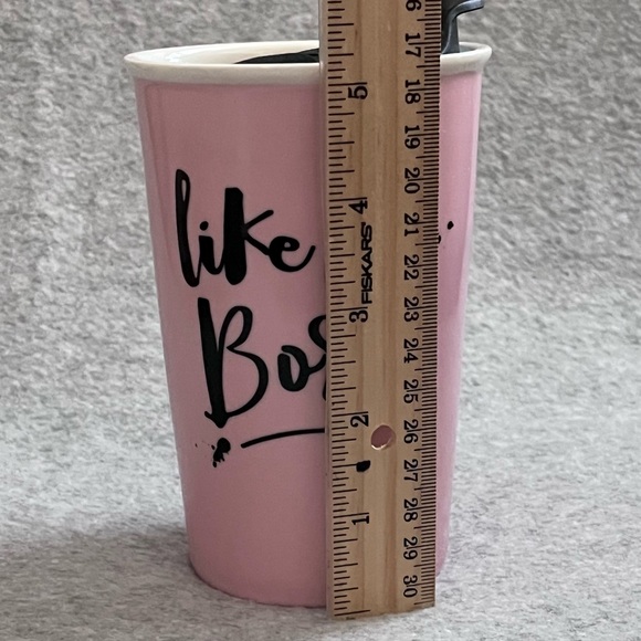 Clay Art Travel Tumbler Mug Like A Boss Pink White 9 Oz Latte Ceramic with Lid - Picture 13 of 13